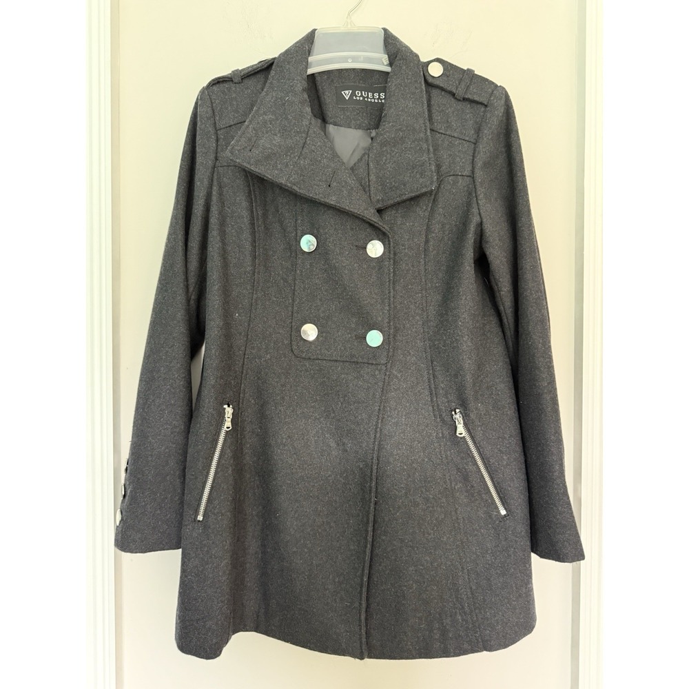 GUESS Wool Coat Blazer Jacket Women's Large Gray Double Breasted Lined NWOT
